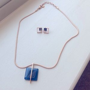 Skagen Blue Seaglass Rose Gold-Tone Necklace & Earring Set